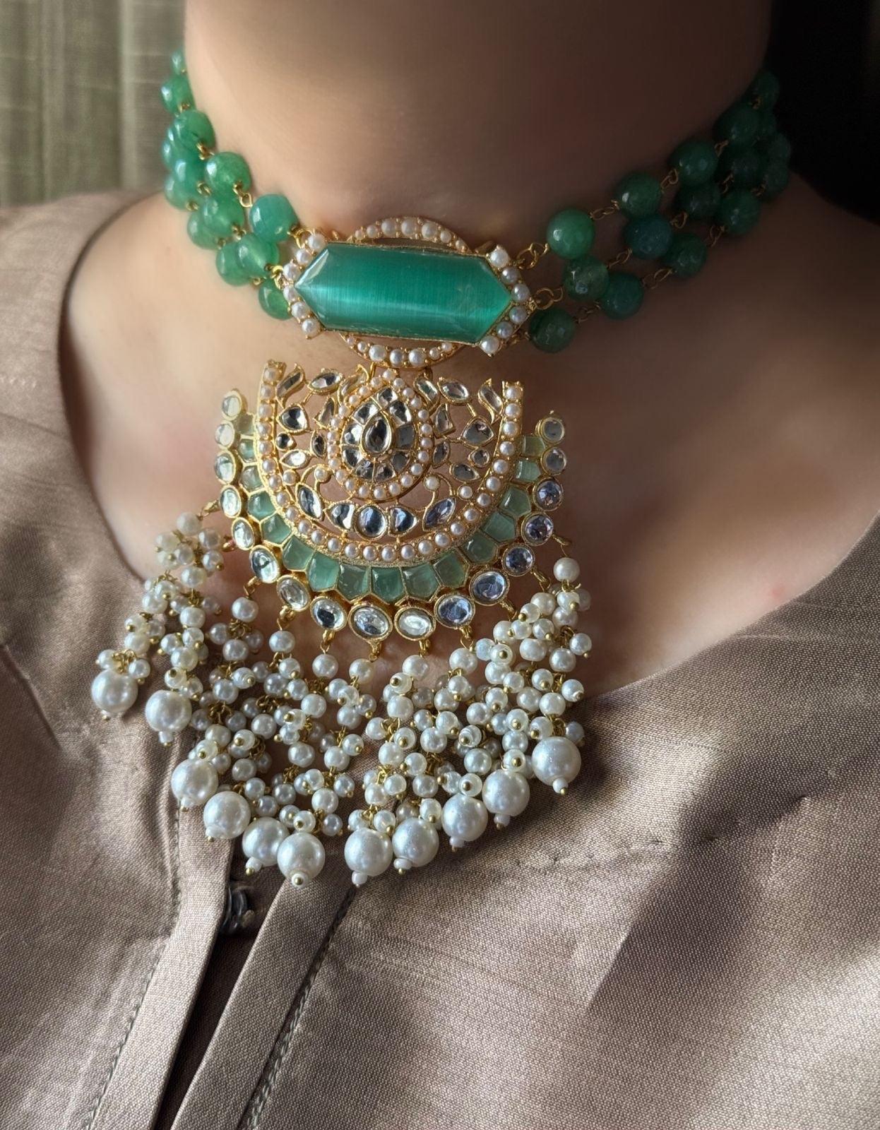 A Pink, Mint & Blue Kundan Choker