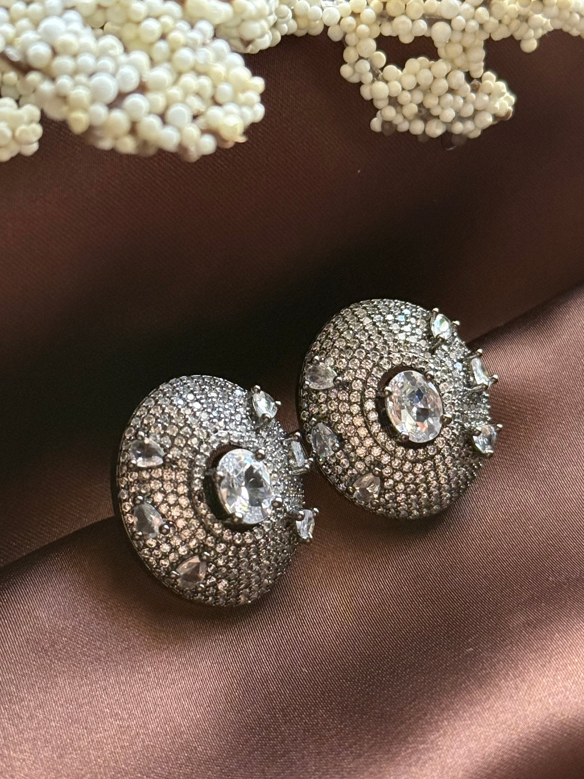 Silver Oval Crystal Earrings
