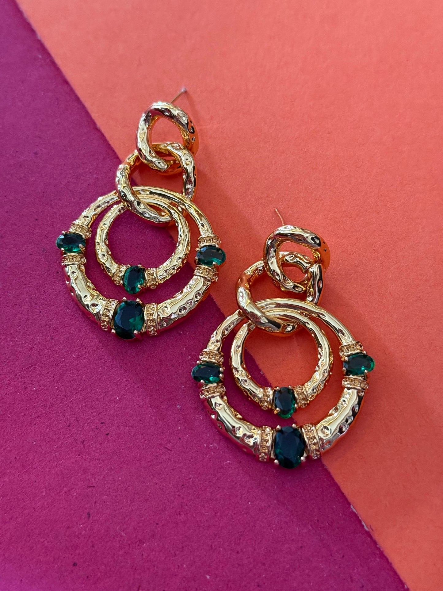 Gold & Emerald R Earrings