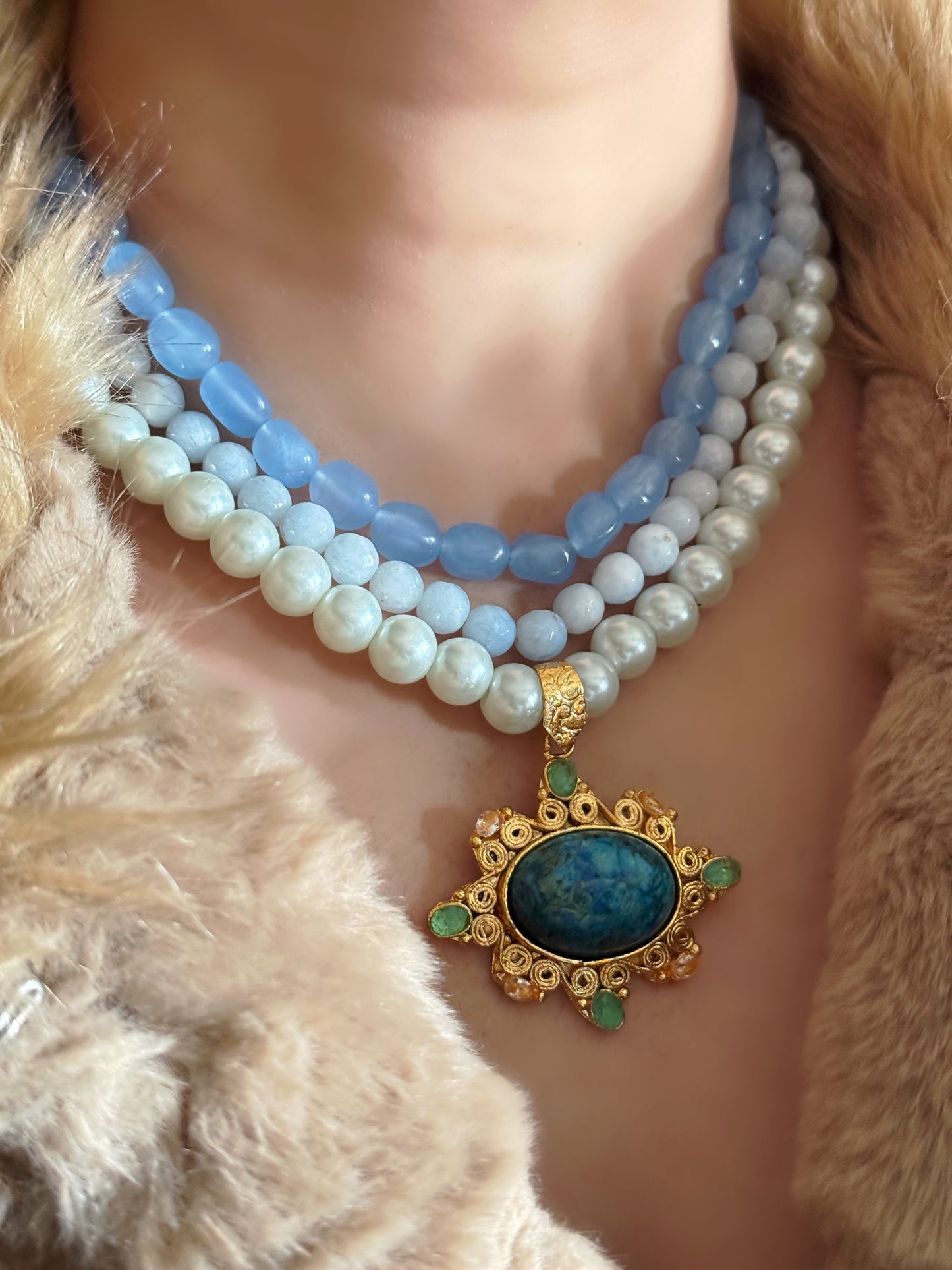 AB Blue Beads Necklace