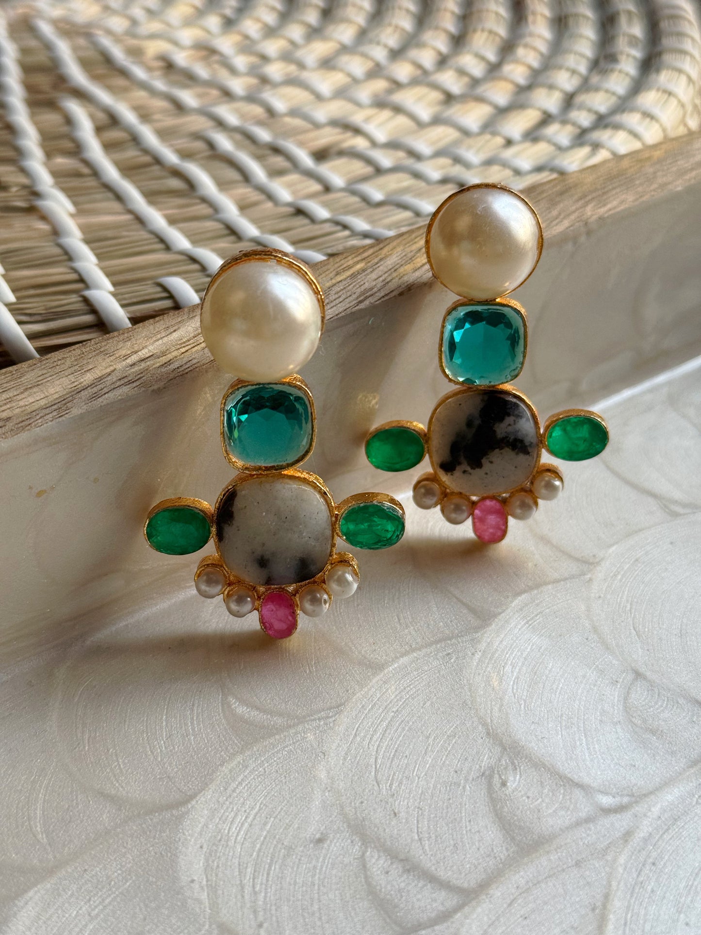 AB Pearl & Aqua Earrings