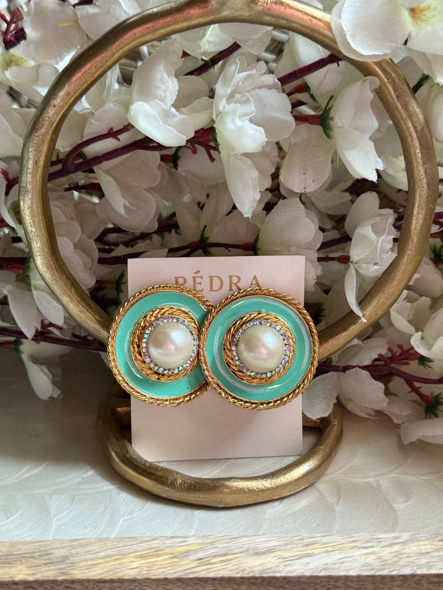 AB Mint & Pearl Earrings