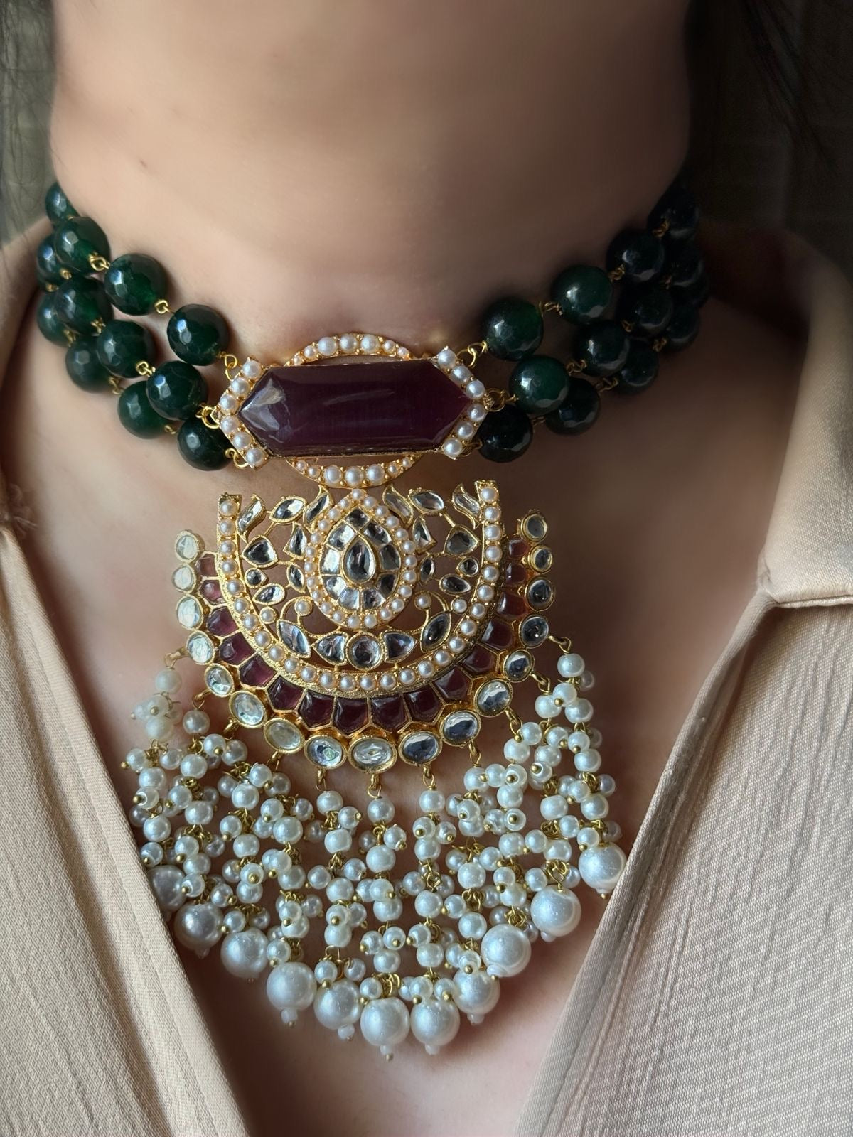 A Magenta & Emerald Kundan Choker