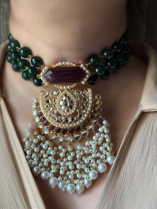 A Magenta & Emerald Kundan Choker