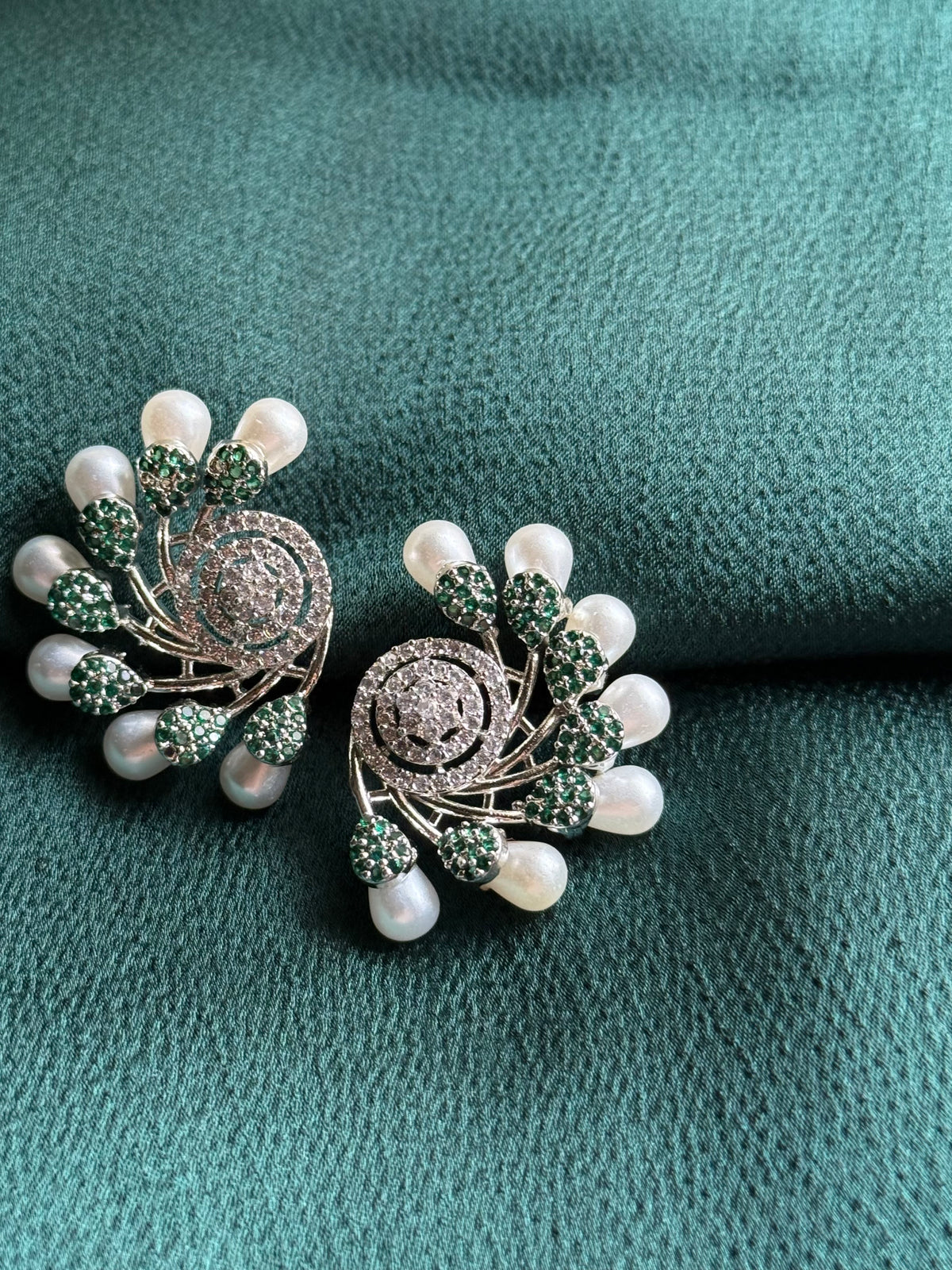 Emerald Pearl Crystal Earrings