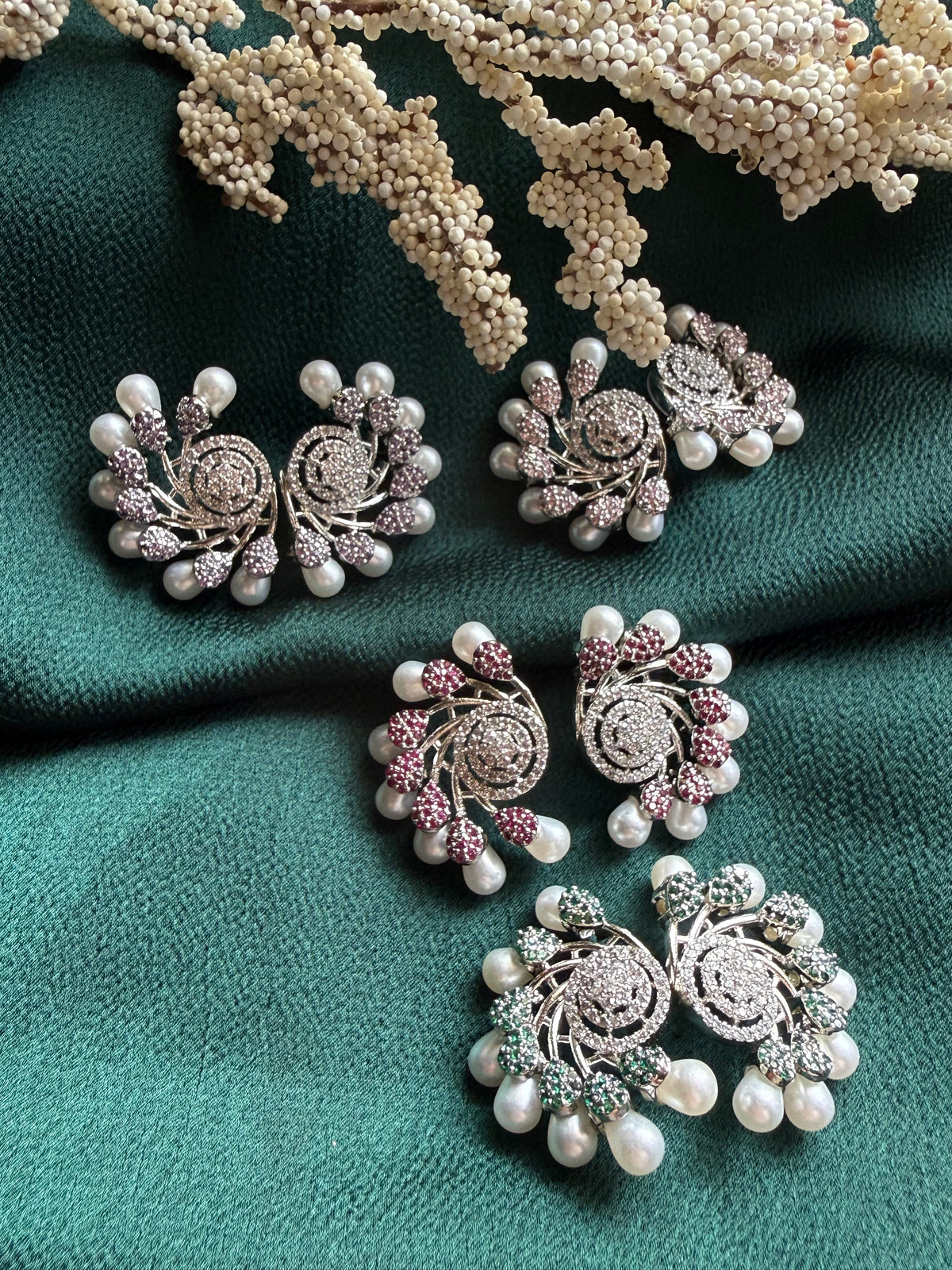 Emerald Pearl Crystal Earrings