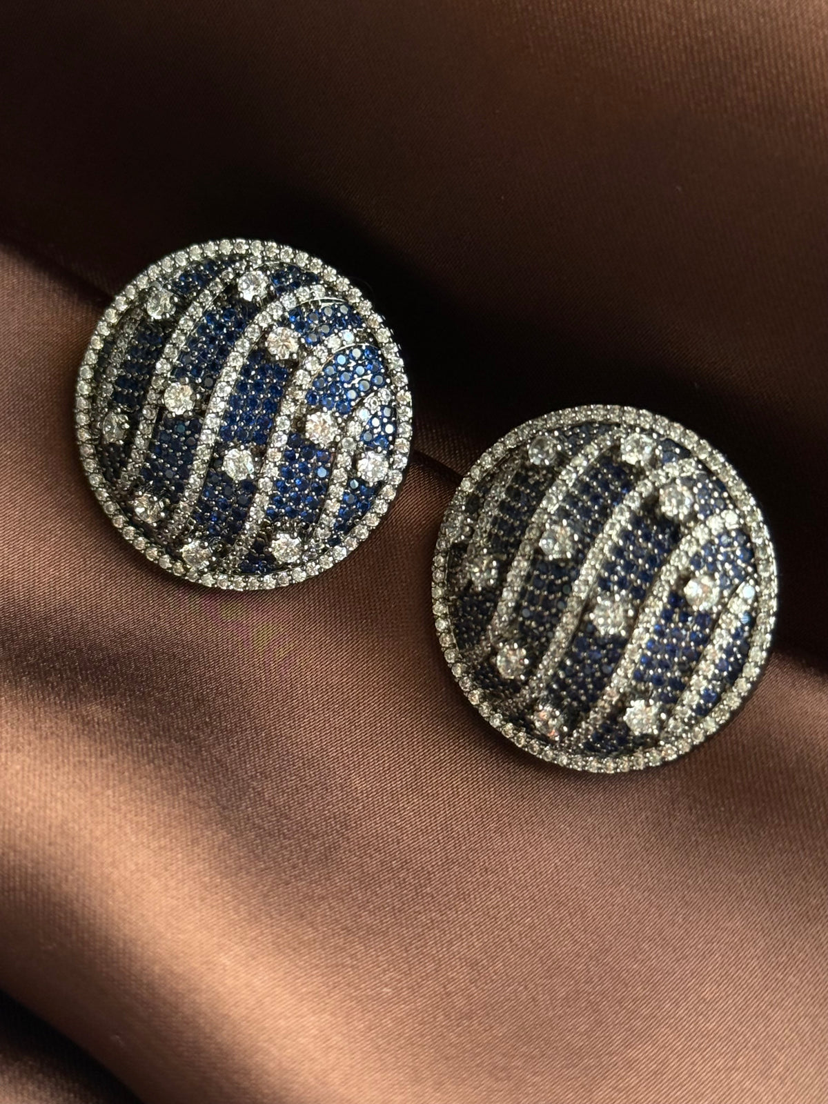 Navy Striped Crystal Earrings