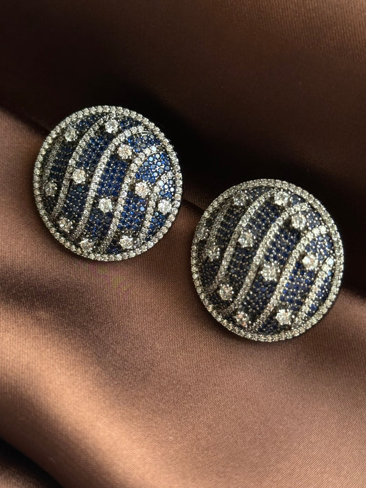 Navy Striped Crystal Earrings