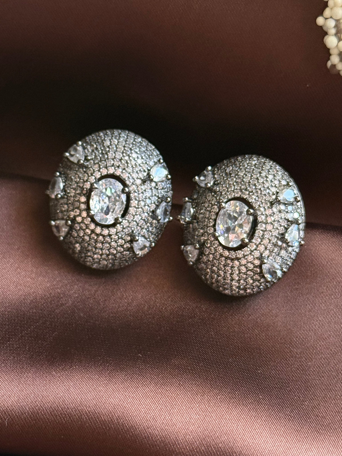 Silver Oval Crystal Earrings