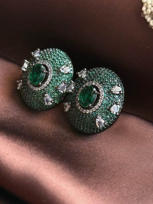 Emerald Oval Crystal Earrings