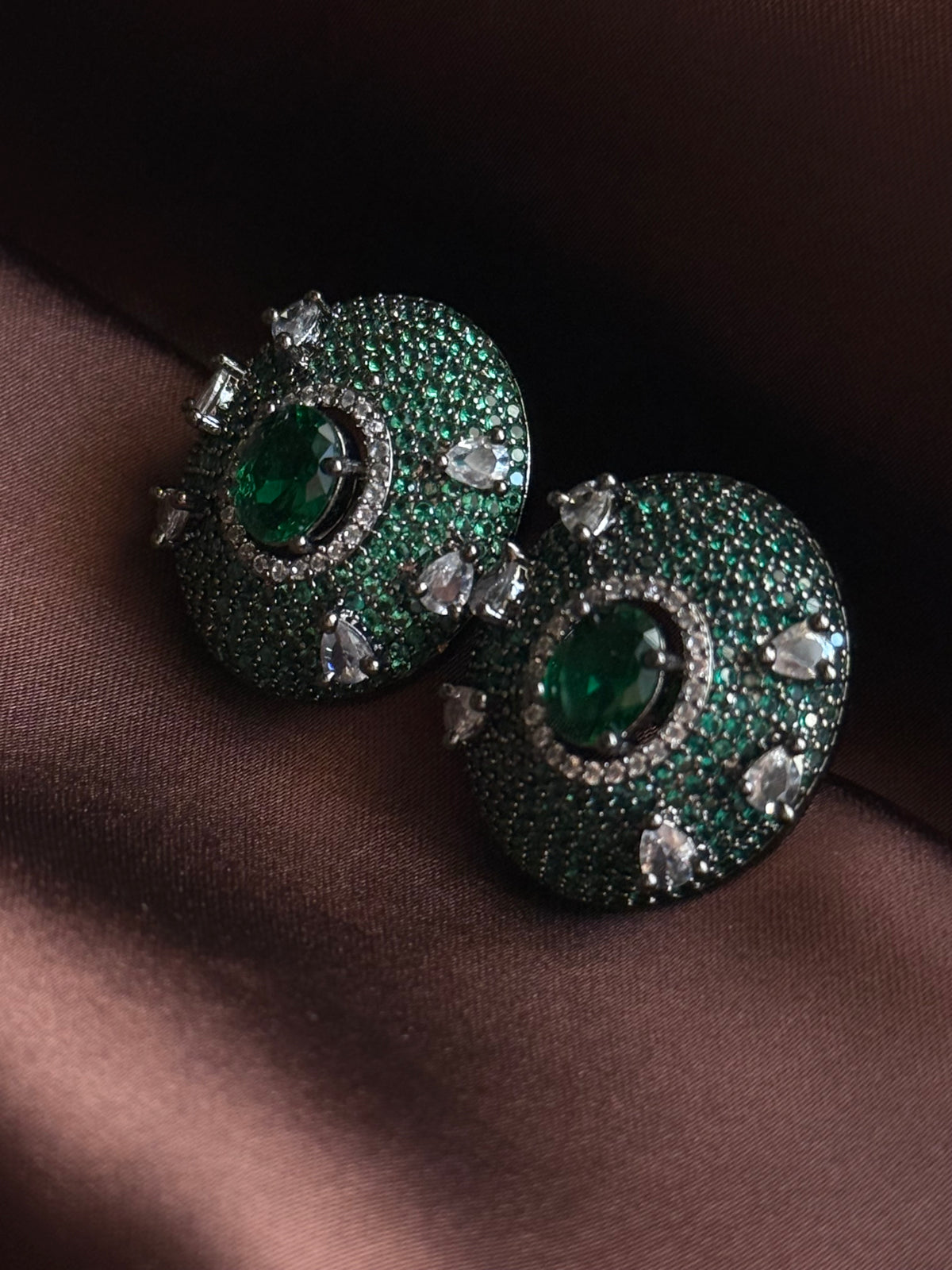 Emerald Oval Crystal Earrings