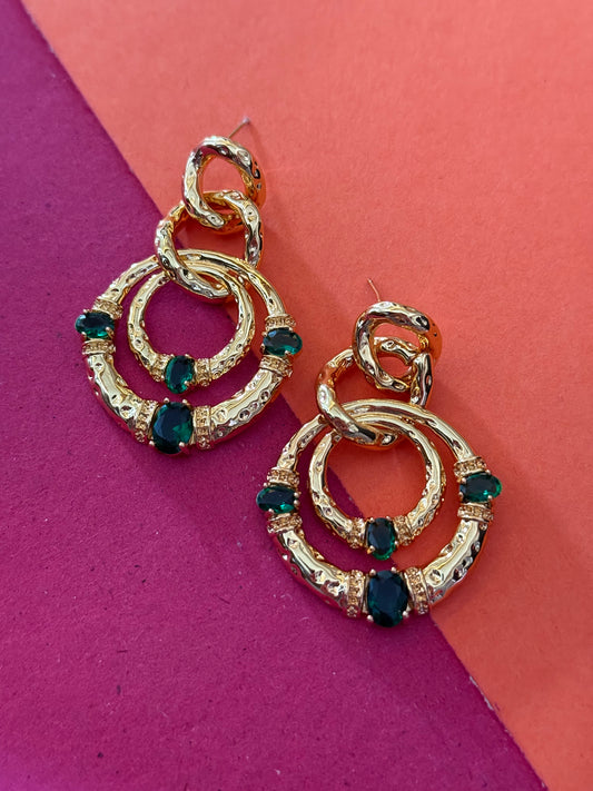 Gold & Emerald R Earrings