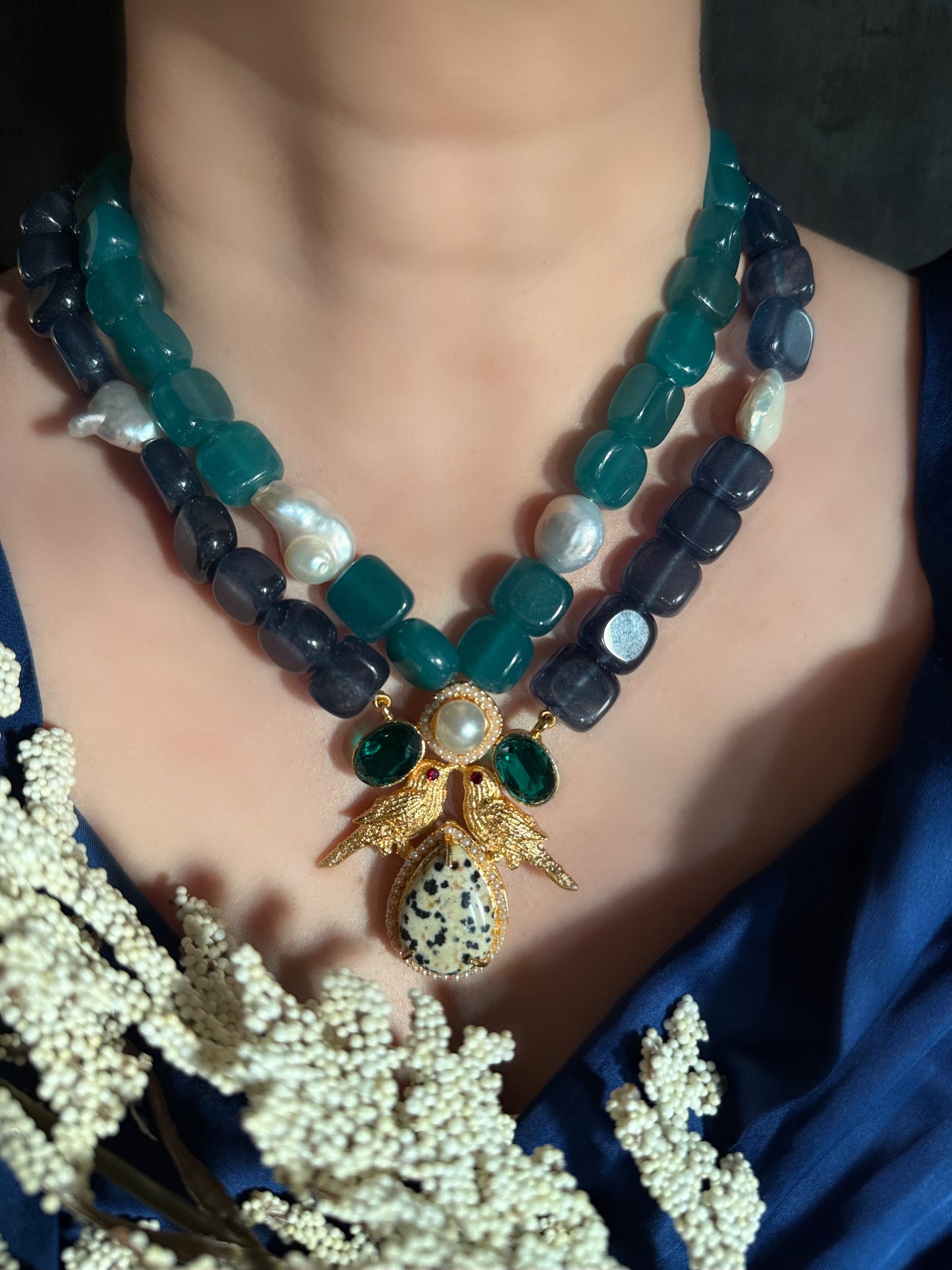 AB Navy & Green Dalmatian Necklace
