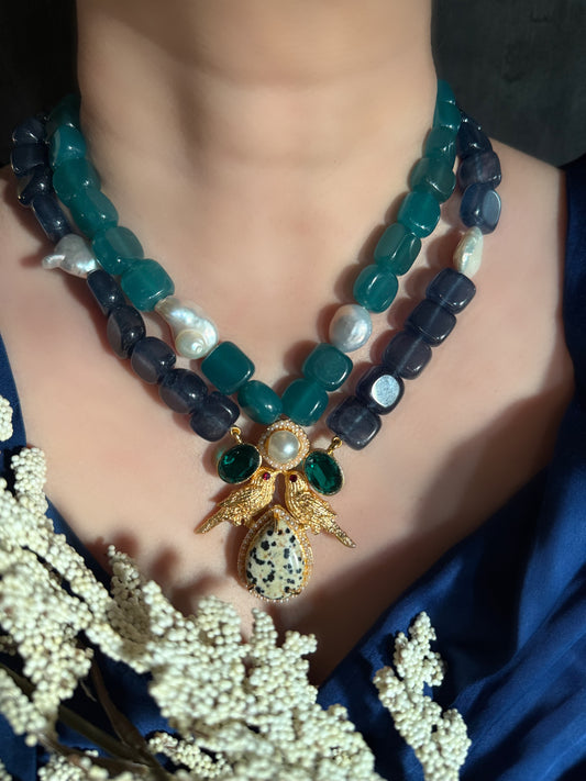 AB Navy & Green Dalmatian Necklace