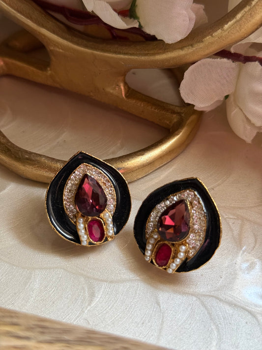 AB Black & Maroon Zircon Earrings