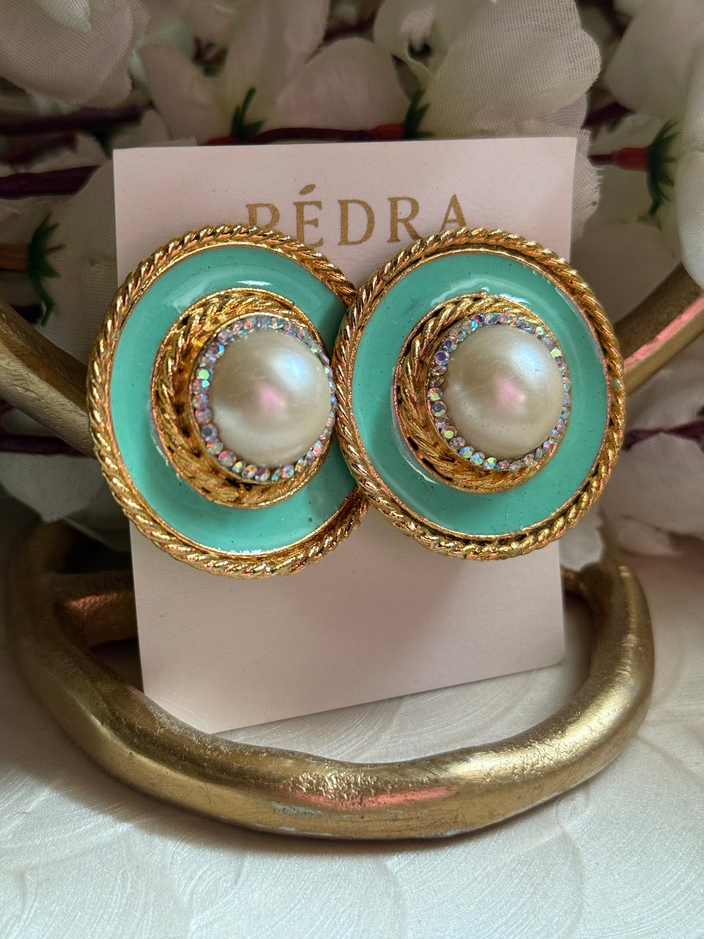 AB Mint & Pearl Earrings