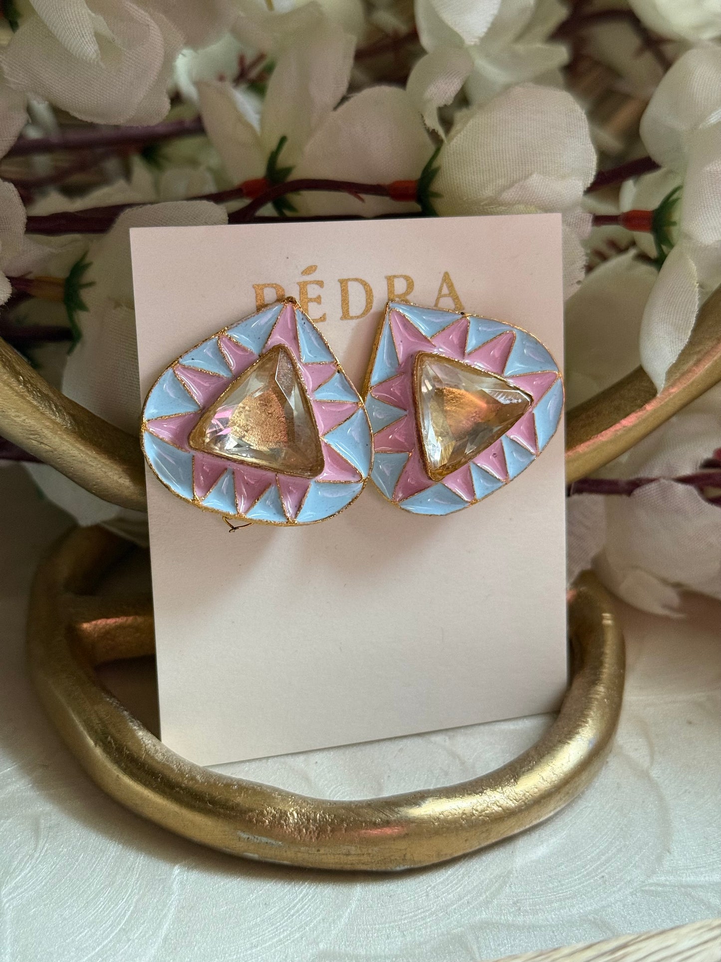 AB Pink & Blue Crystal Earrings