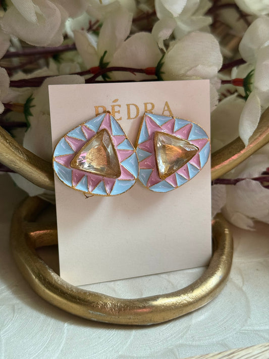 AB Pink & Blue Crystal Earrings