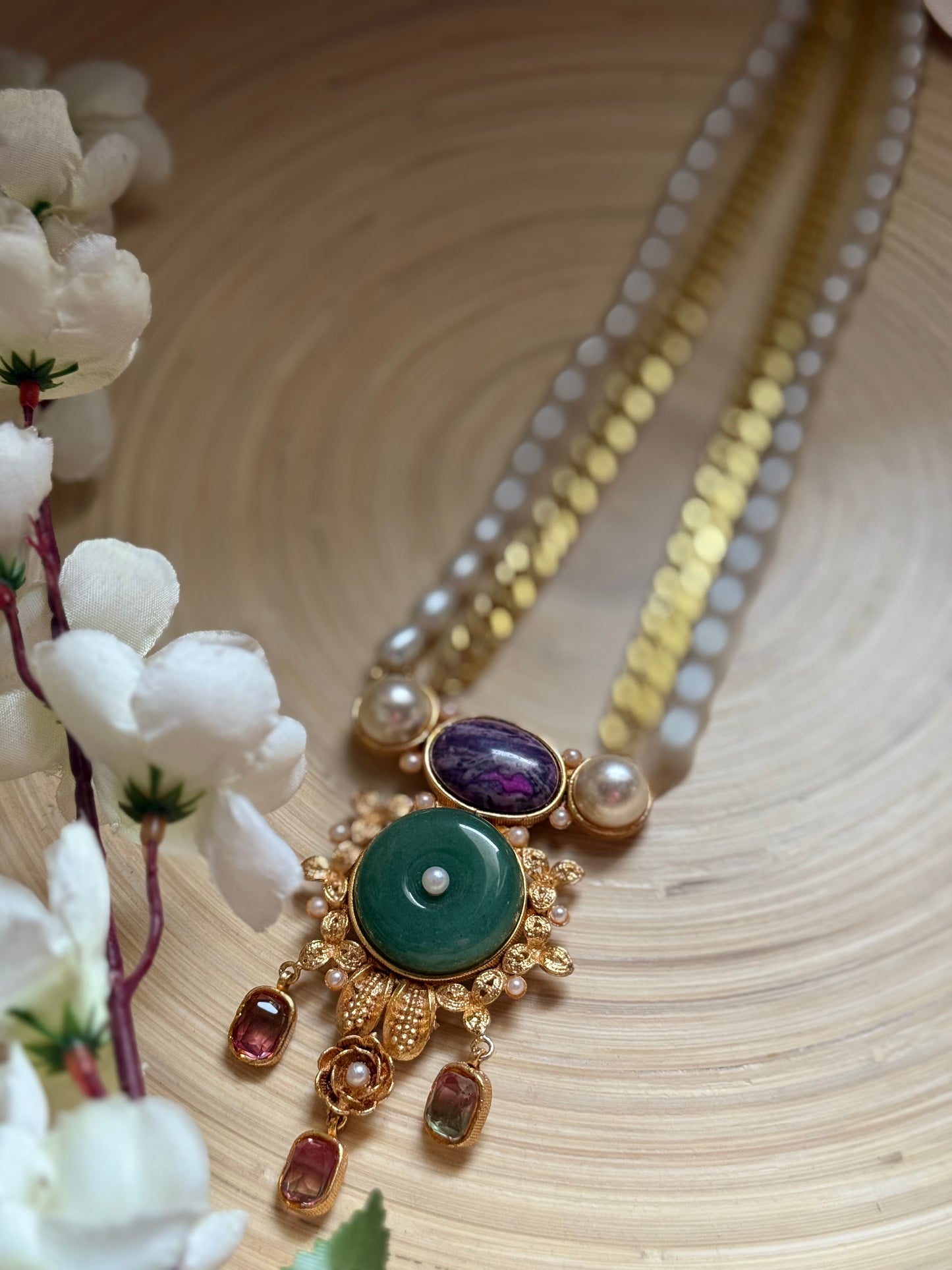 AB Mint & Magenta Chain Mala
