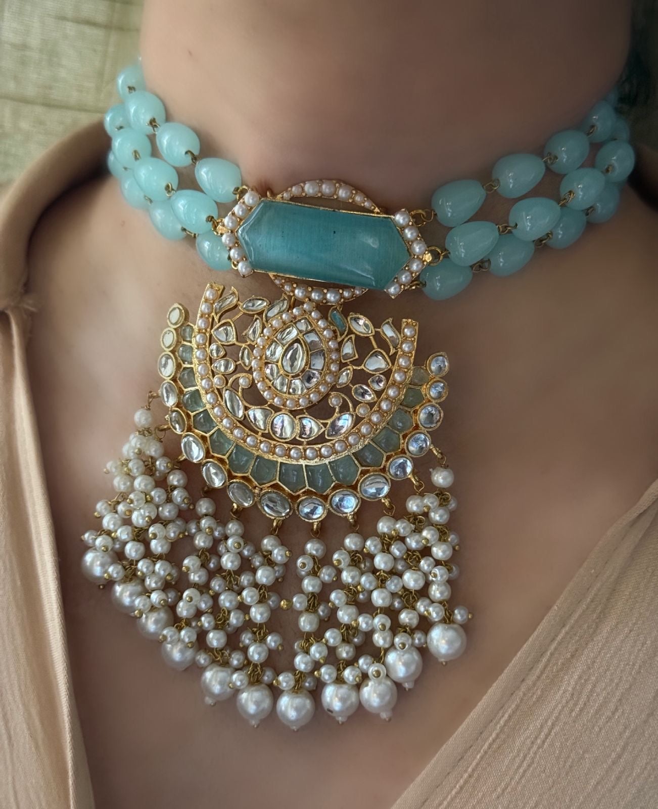 A Pink, Mint & Blue Kundan Choker