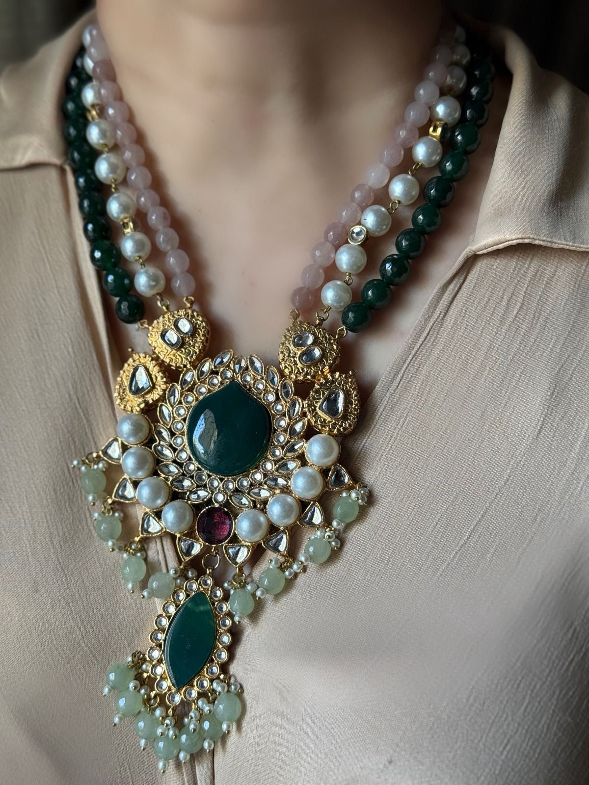 A Kundan Emerald Mala